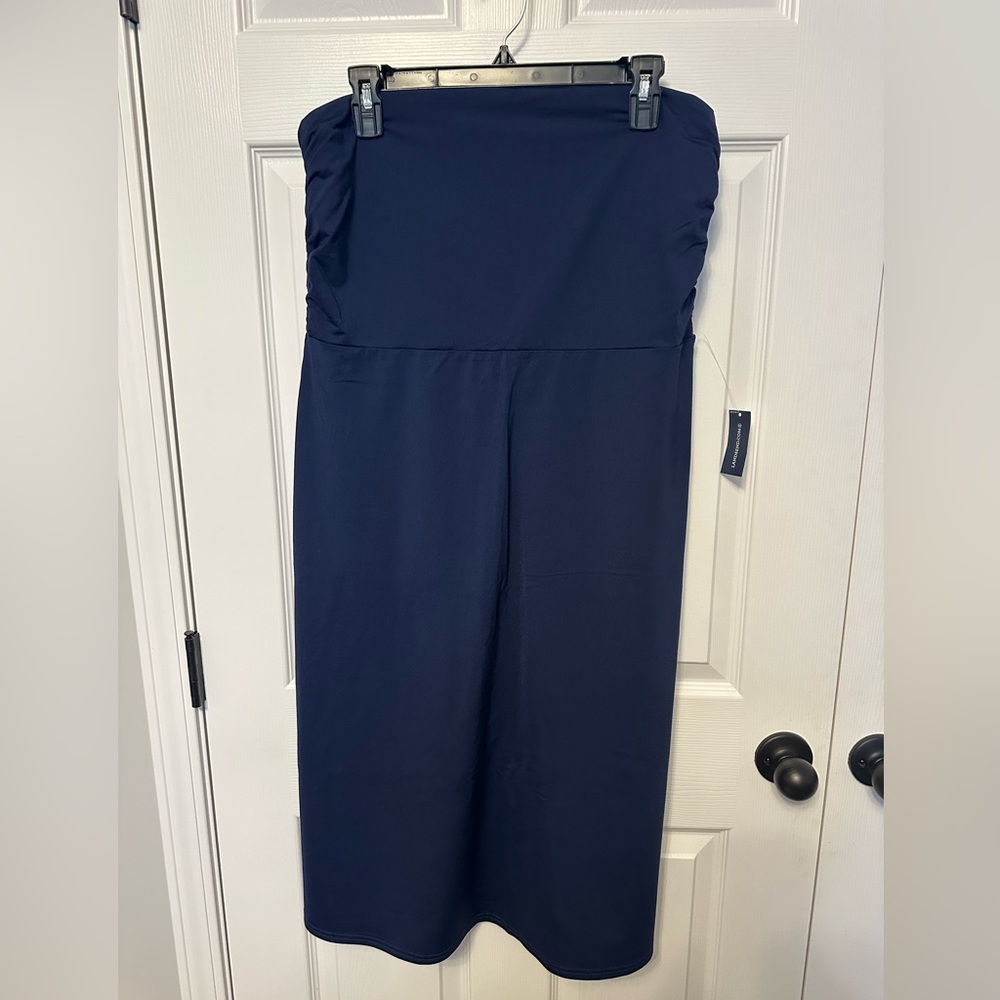 Lands' End Strapless Navy Swim Coverup Dress